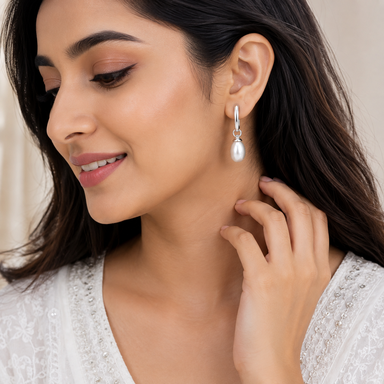 Pearl Drop Hoop Earrings